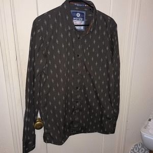 Noize Amstrdm Dark Green Print Short Sleeve Button Down Shirt sz L